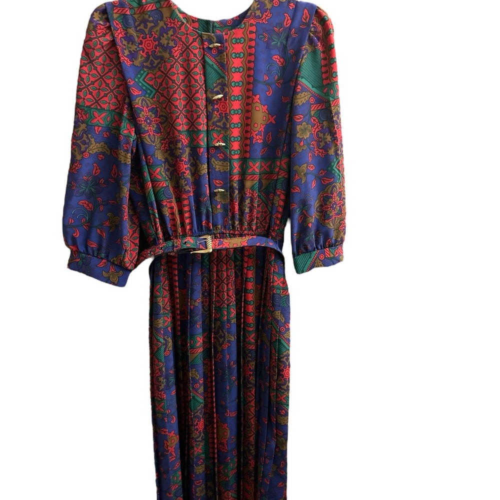 Vintage Lady Carol Petites Of New York Size 8 Pleated Crew Neck Dress w/Belt